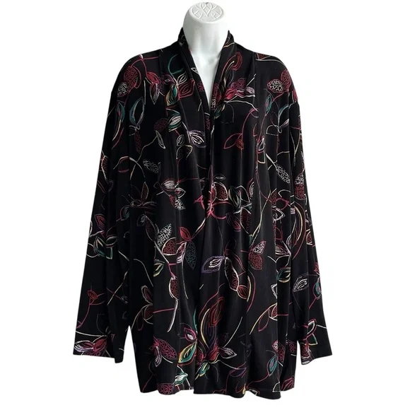 VIKKI VI Floral Slinky Cardigan Plus Size 2X Open Front Oversized Long Sleeve - Picture 1 of 5